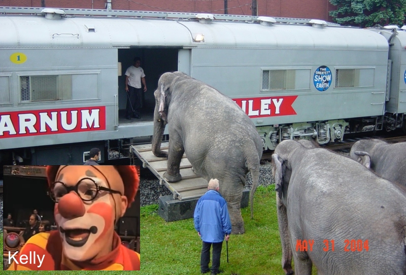 photo of elephants boarding circus train